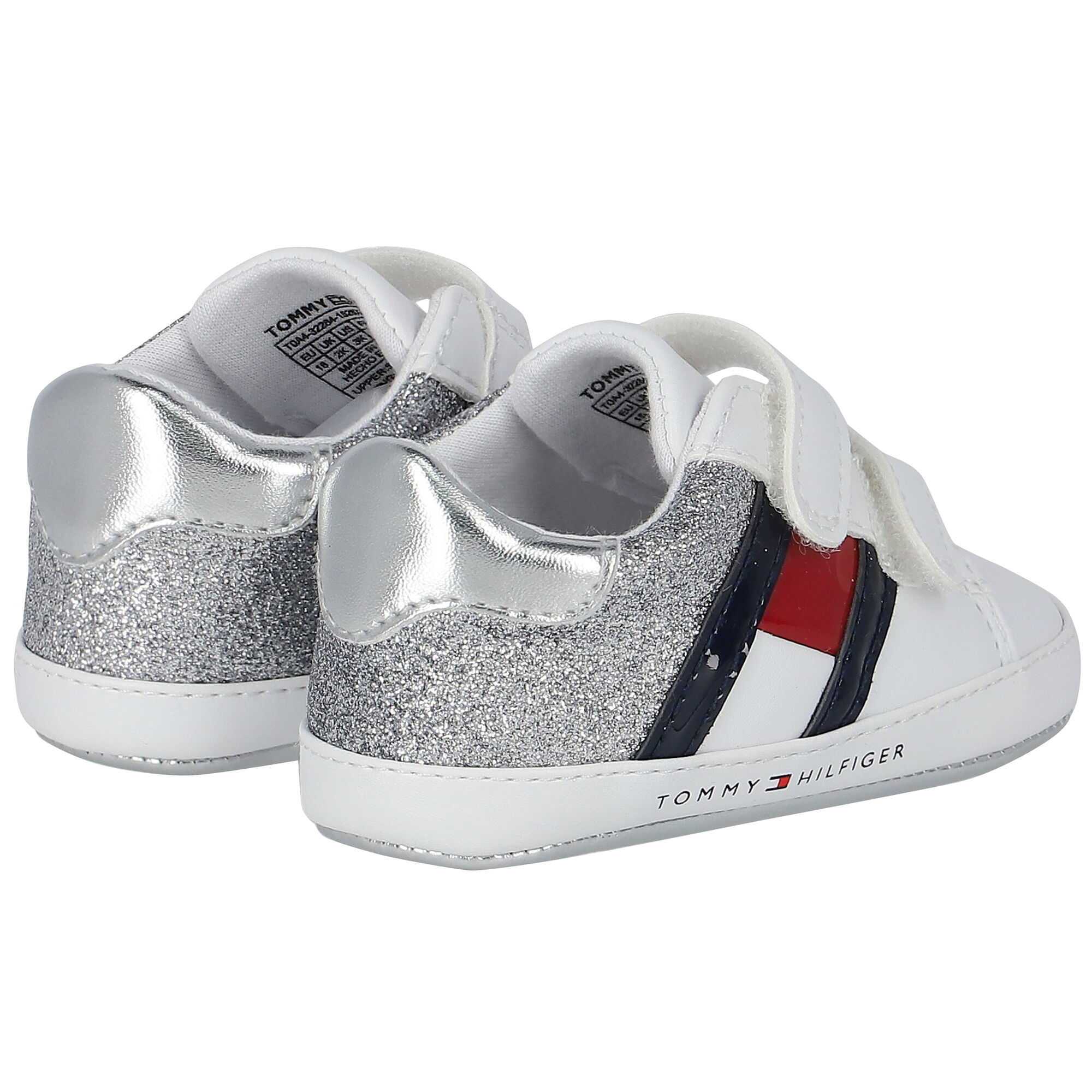 Tommy Hilfiger Baby Girls White Silver Glitter Pre Walker Shoes Junior Couture UAE