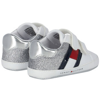 Baby Girls White & Silver Glitter Pre Walker Shoes