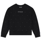 Girls Black Embellished Logo Sweatshirt, 2, hi-res