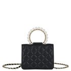 Girls Black Faux Leather Quilted Handbag, 1, hi-res