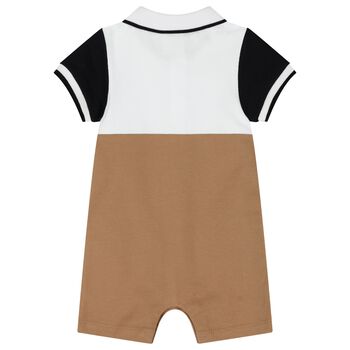 Baby Boys White & Beige Logo Romper