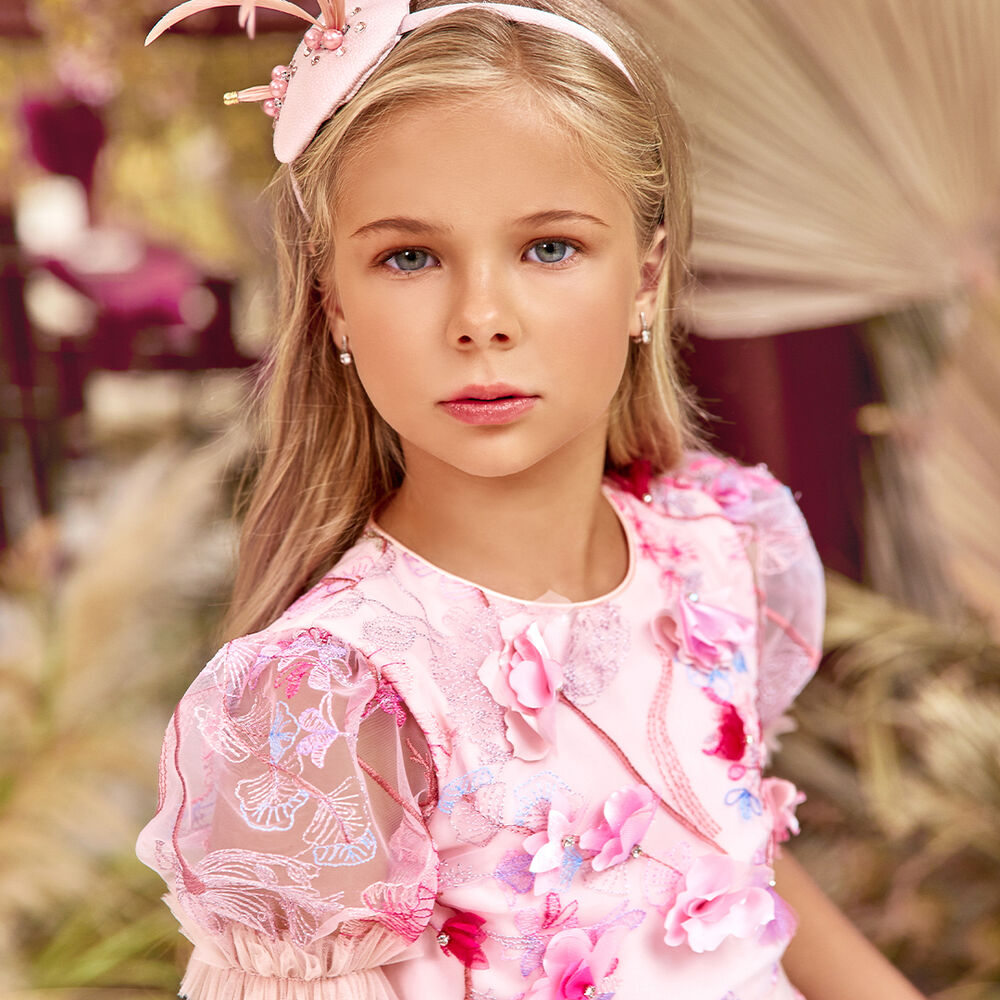 Eirene Girls Pink Embroidered Tulle Dress Junior Couture UAE
