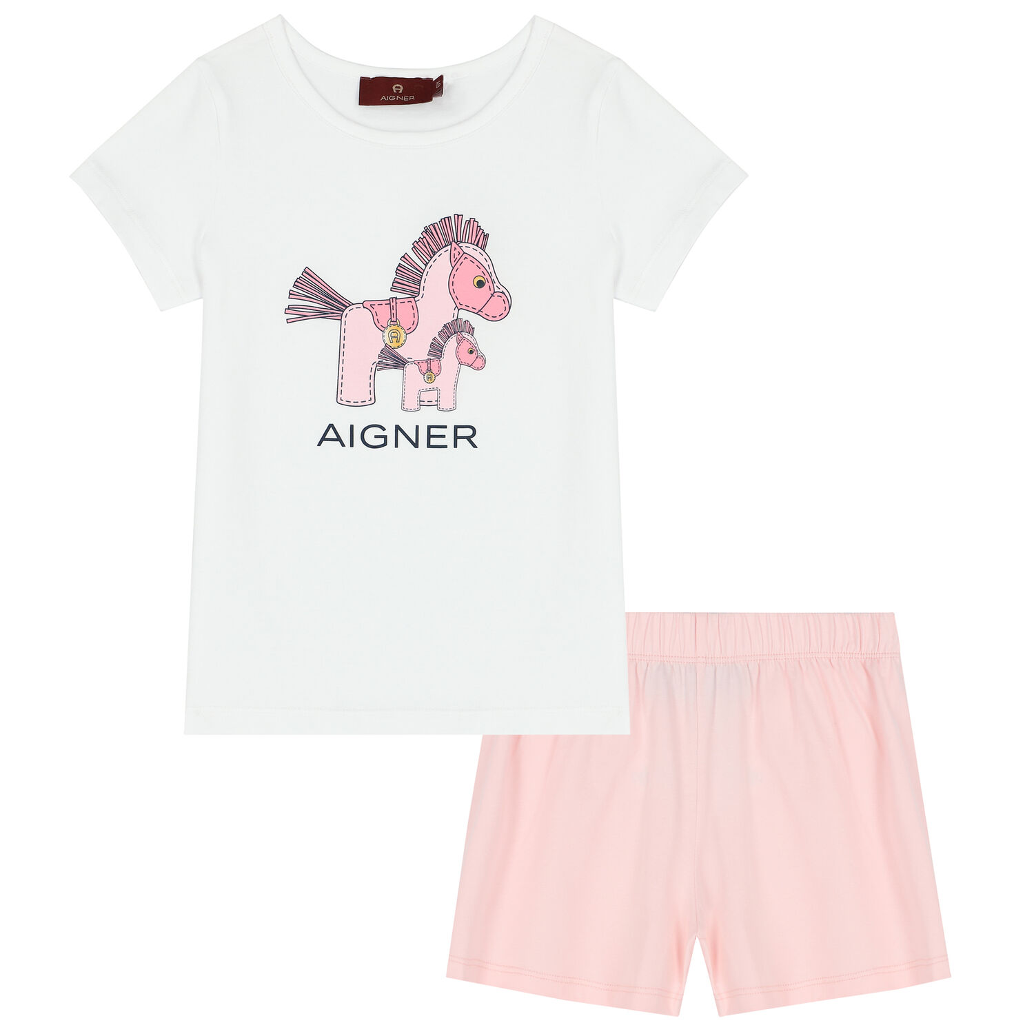 Girls White & Pink Horse Pyjamas, 2, hi-res image number null