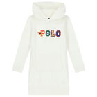 Girls White Logo Hooded Dress, 1, hi-res