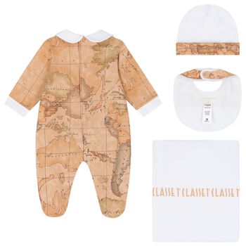 White & Beige Geo Map Babygrow Gift Set