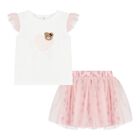 Baby Girls White & Pink Tulle Skirt Set, 2, hi-res