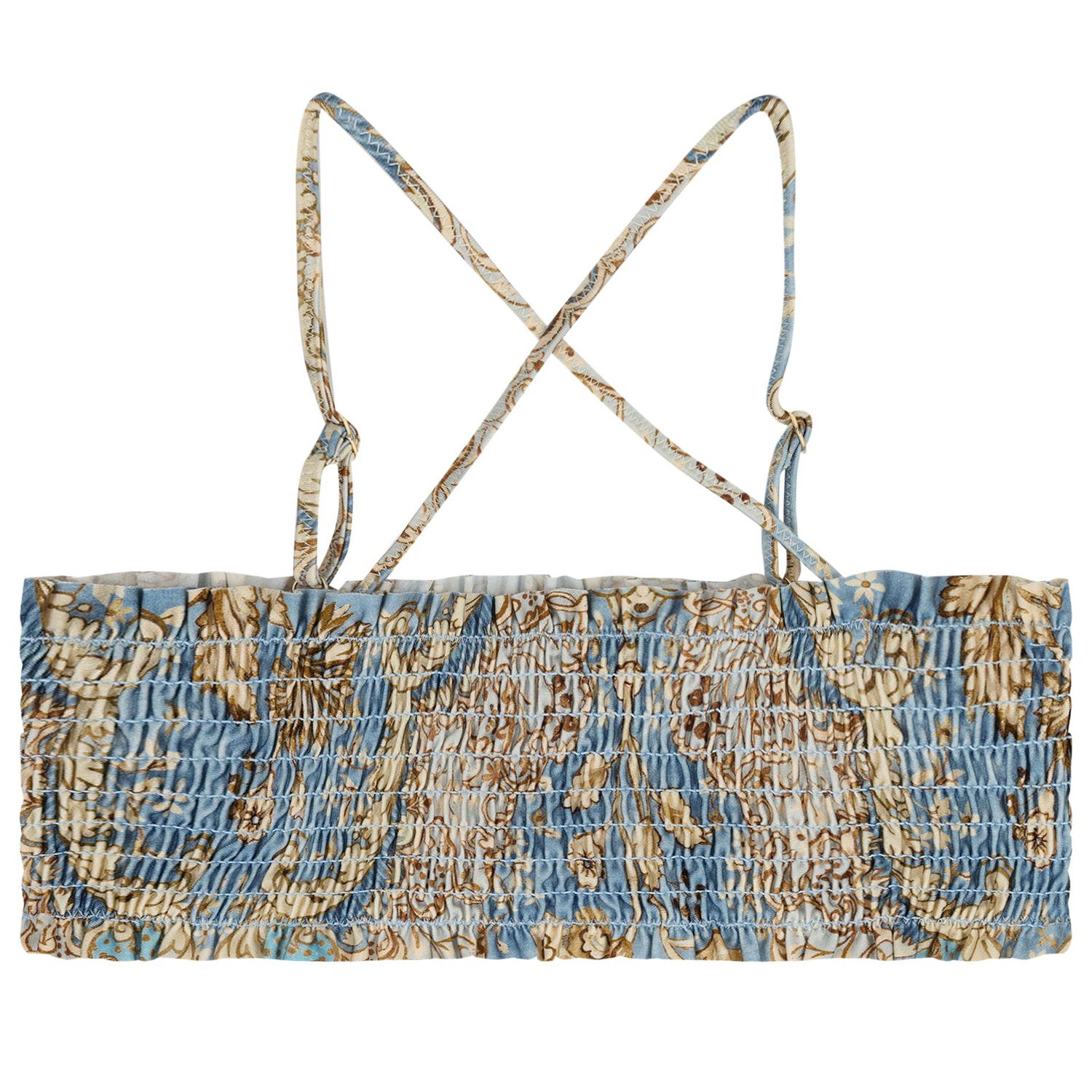 بيكيني بناتي باللون الازرق و البيج  مزين بالزهور, 1, hi-res