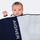Baby Boys White & Navy Blue Logo Blanket, 2, hi-res