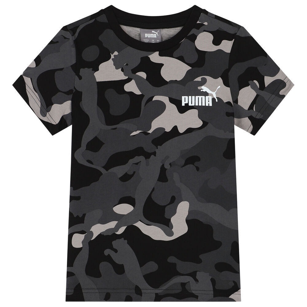 Puma Boys Black Grey Camouflage Logo T Shirt Junior Couture UAE