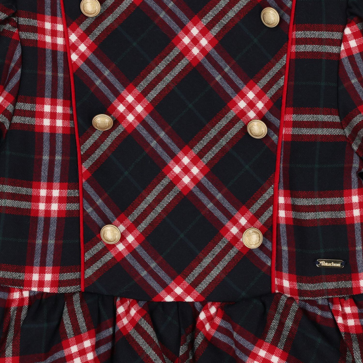 Girls Navy Blue & Red Tartan Dress , 1, hi-res