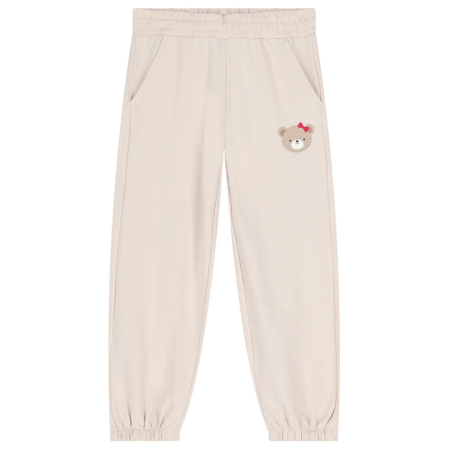 بدلة رياضية للبنات بطبعة دب تيدي باللون البيج, 1, hi-res