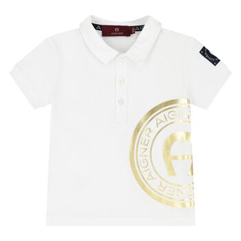 Younger Boys White & Gold Polo Shirt
