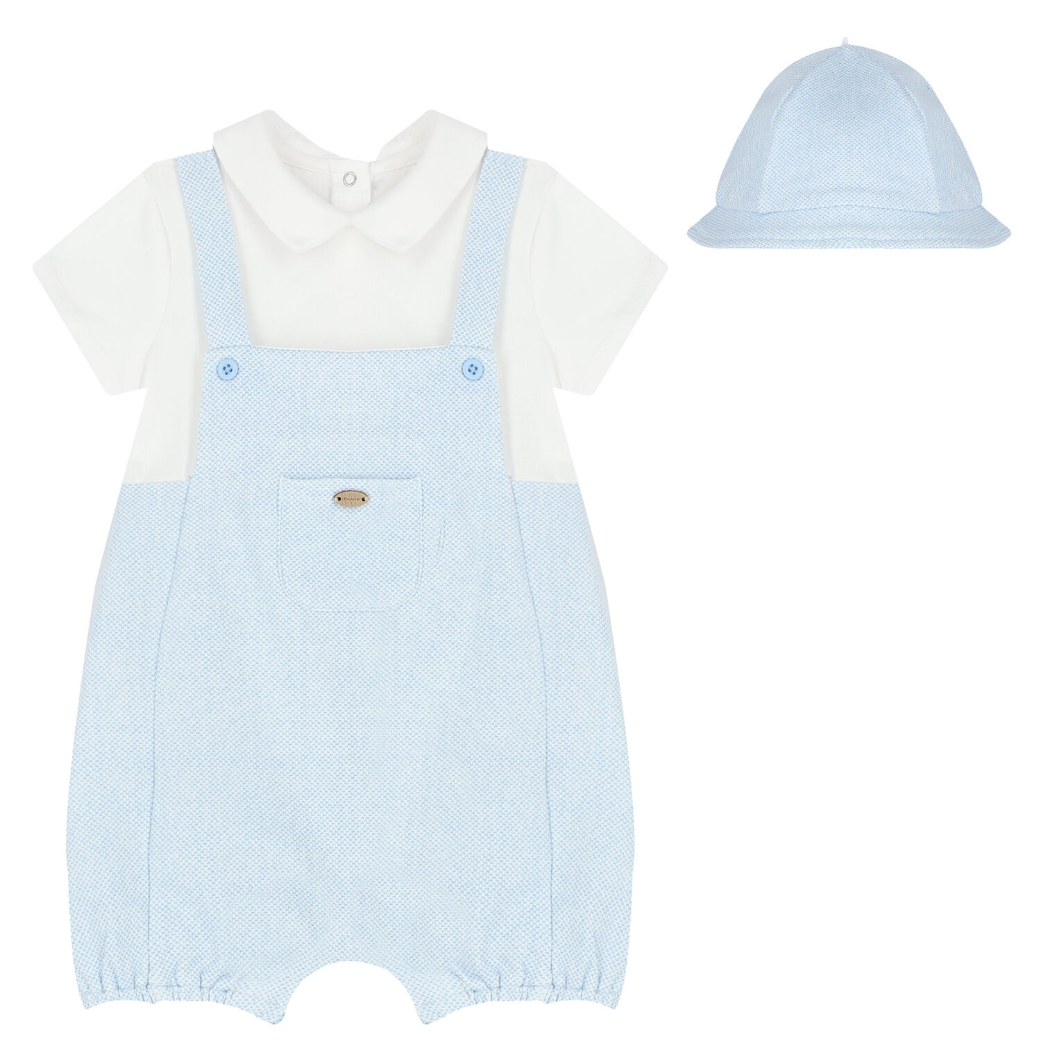 Baby Boys White & Blue Romper & Hat Set, 3, hi-res