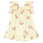 فستان ستان بنات بطبعة الزهور باللون الأصفر, 1, hi-res