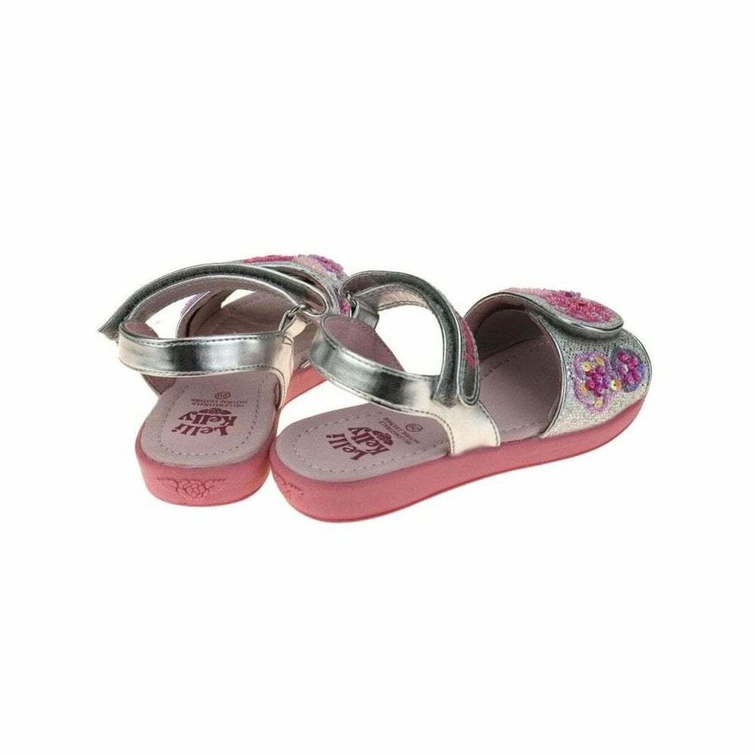 Girls Glitter Silver and Pink Sandals, 1, hi-res