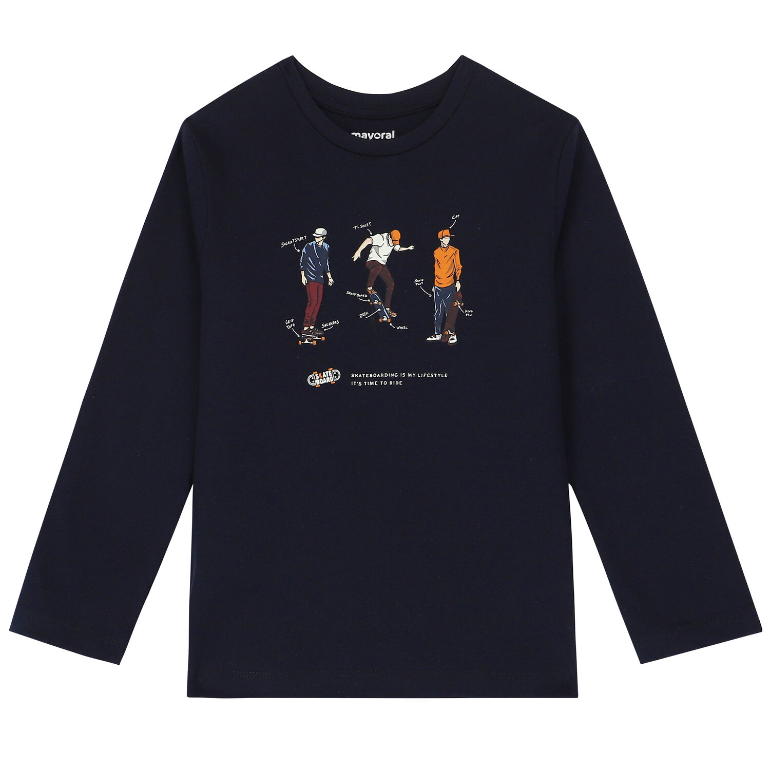 Boys Navy & White Skate Long Sleeve Top ( 2-Pack ), 1, hi-res image number null