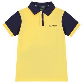 Boys Yellow & Navy Blue Logo Polo Shirt