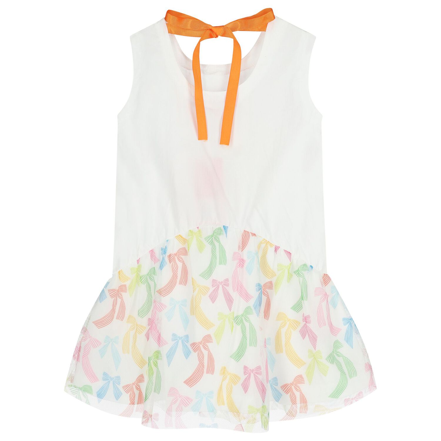 Girls White Bow Dress, 1, hi-res