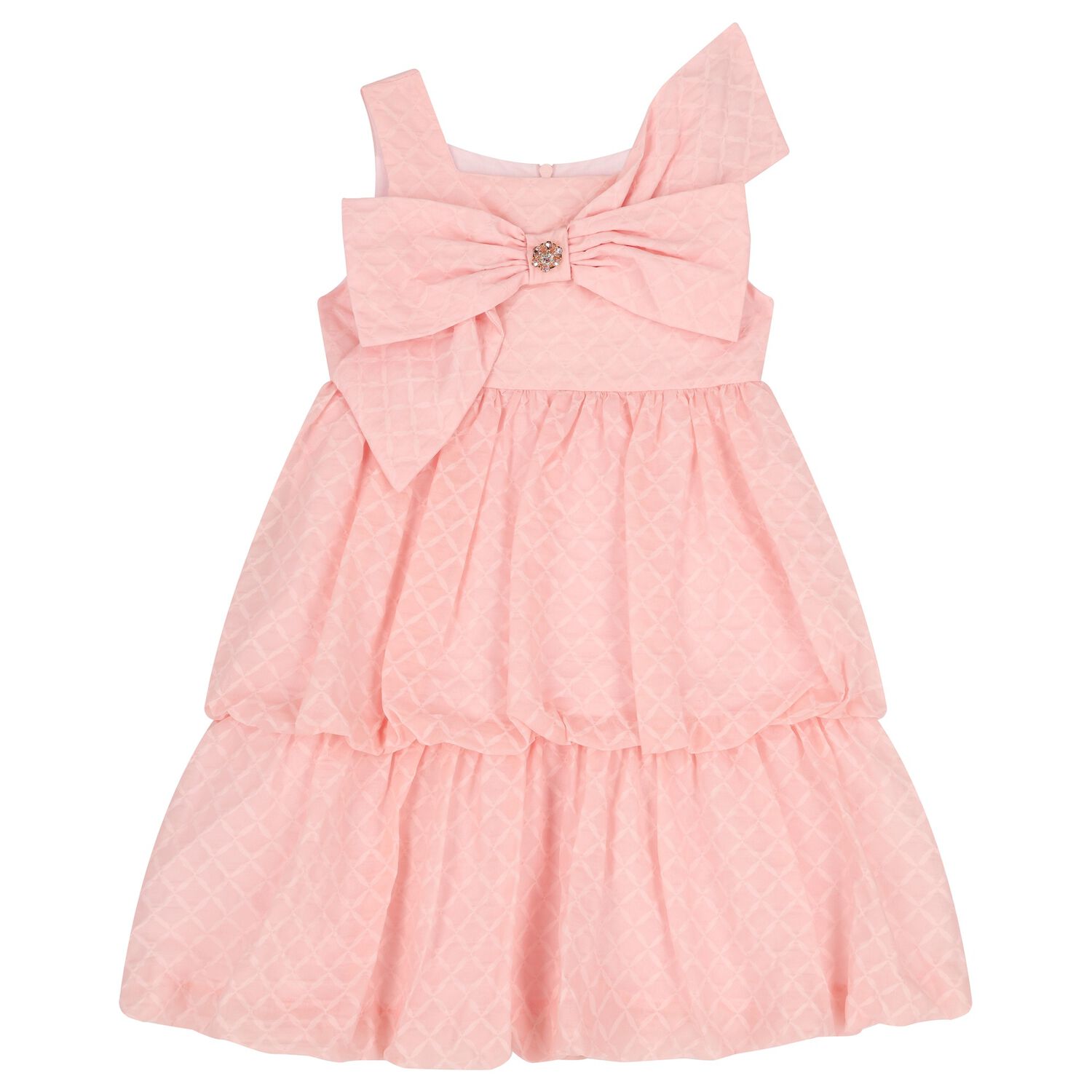 Girls Pink Bow Tiered Dress, 1, hi-res