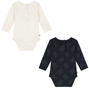 Baby Boys Navy & Ivory Logo Bodysuit (2-Pack)