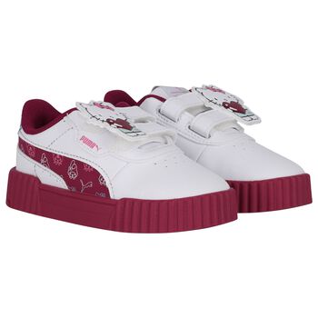 Younger Girls White & Burgundy Hello Kitty Trainers