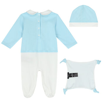 Baby Boys White & Blue Logo Babygrow Gift Set