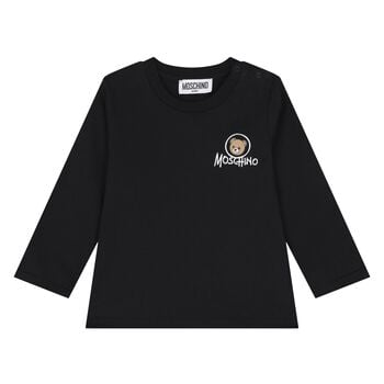 Younger Black Teddy Bear Logo Long Sleeve Top