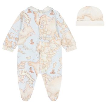 Baby Boys Ivory, Blue & Beige Geo Map Babygrow Set