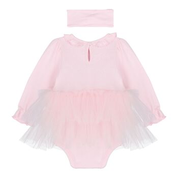 Baby Girls Pink Bow Tulle Dress Set , 2 Baby Girls Pink Bow Tulle Dress Set