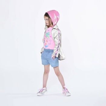 Girls Blue Cotton Logo Shorts