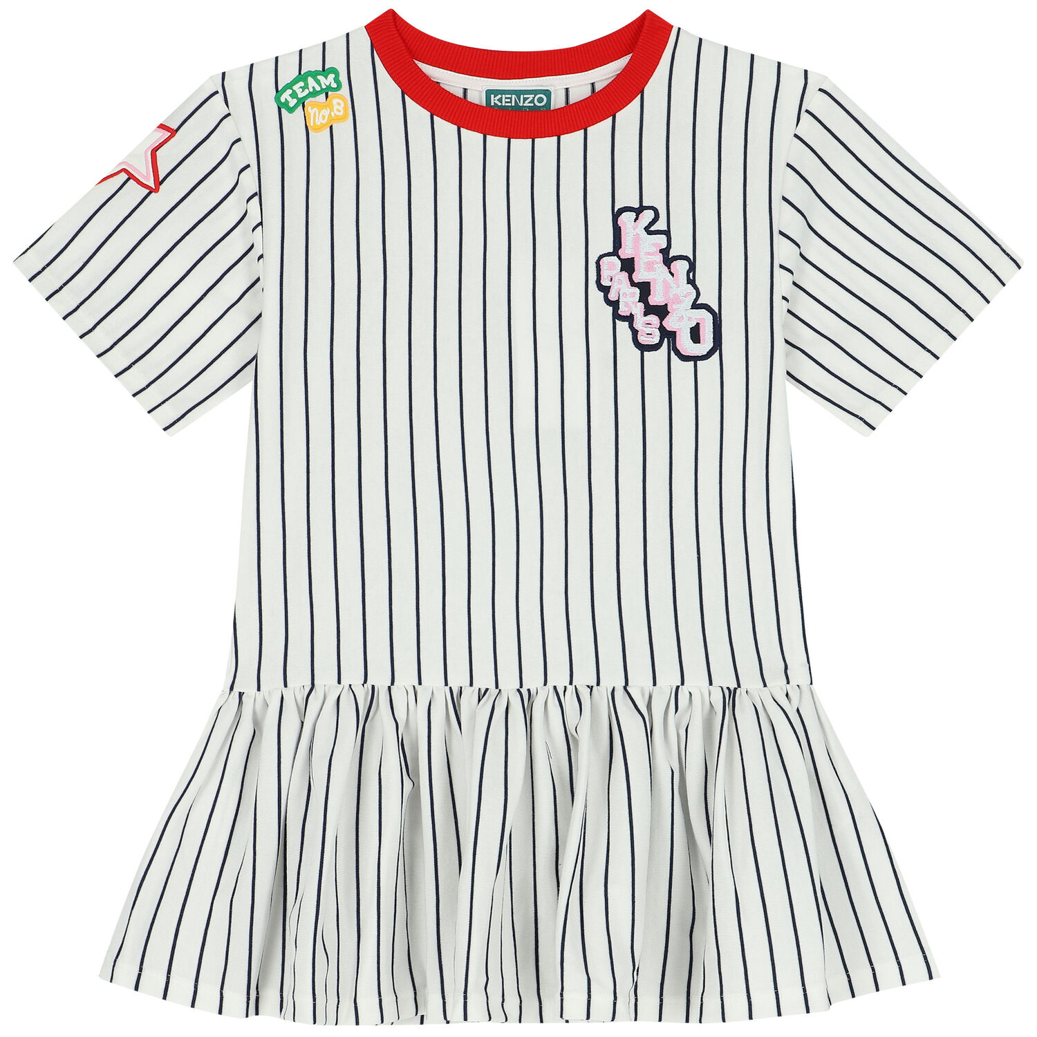 Girls White Logo Striped Dress, 1, hi-res image number null