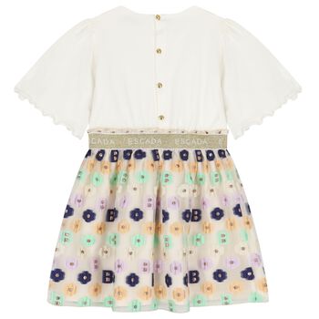 Girls Ivory Logo Floral Dress