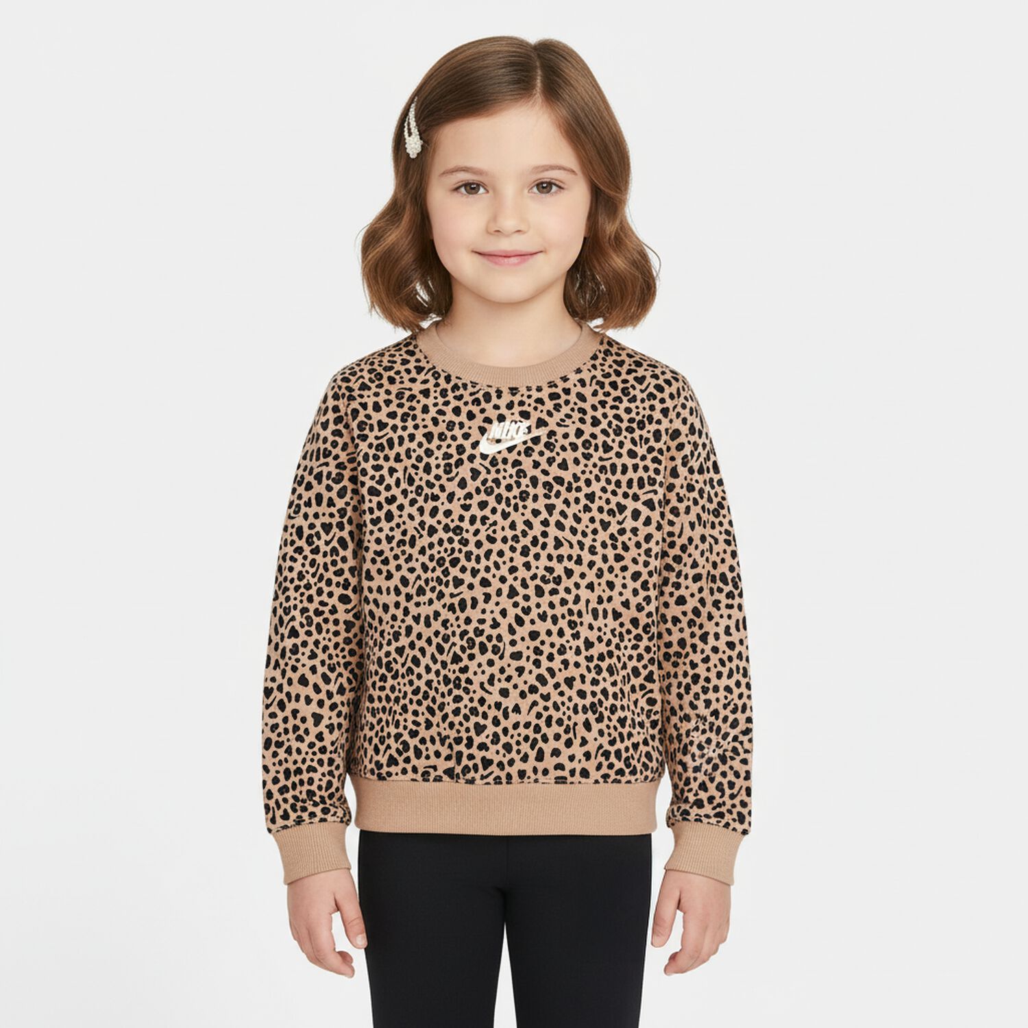 طقم ليجنز بالشعار باللون البيج والأسود للبنات, 1, hi-res