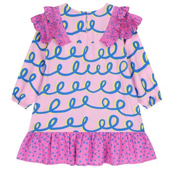 Girls Pink & Yellow Pleated Dress          
