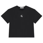 تيشيرت بنات بالشعار باللون الاسود, 1, hi-res