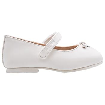 Younger Girls White Bow Ballerina Shoes