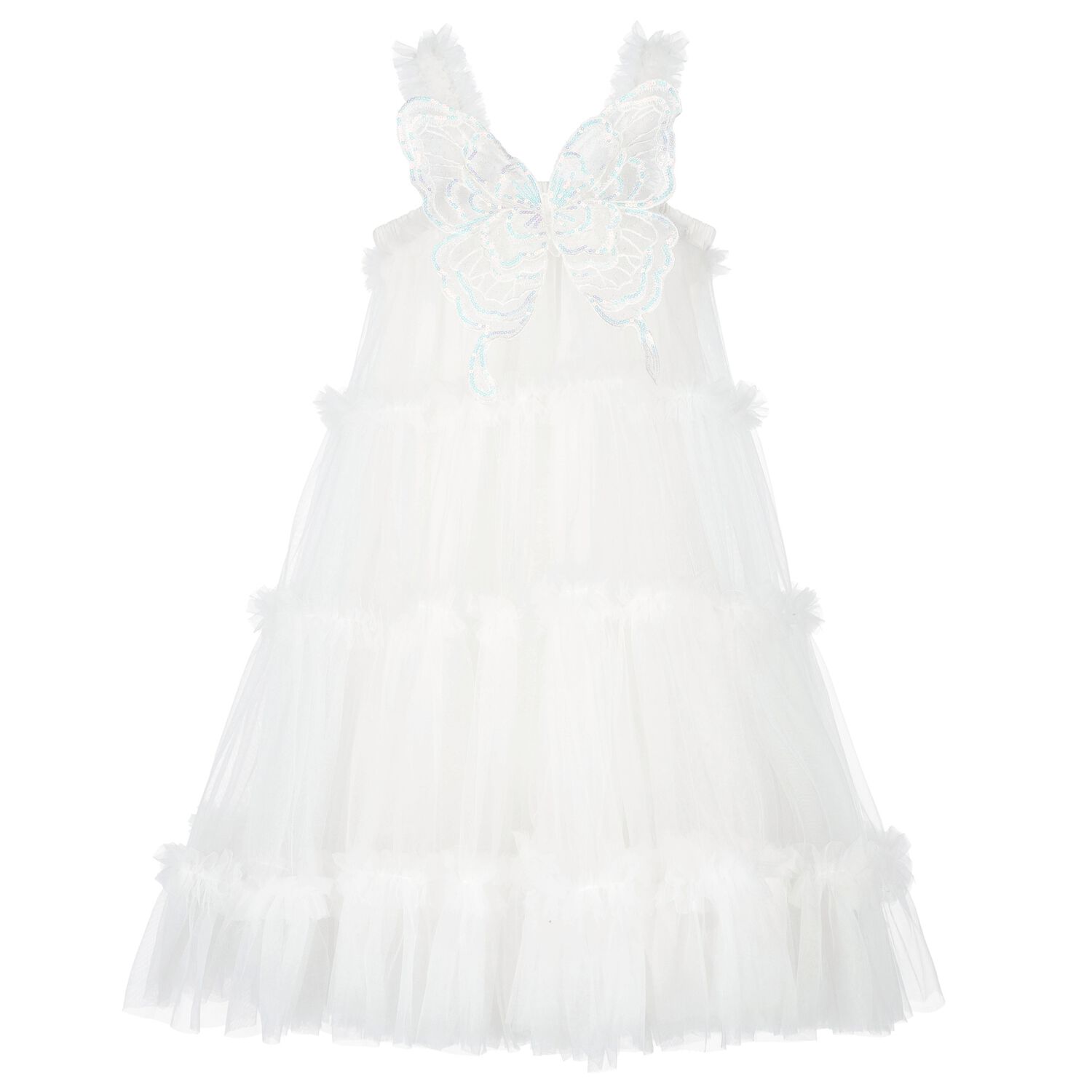 Girls Ivory Butterfly Tulle Dress, 2, hi-res