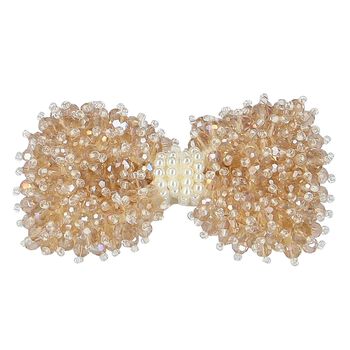 Girls Beige Embellished Bow Hair Clip