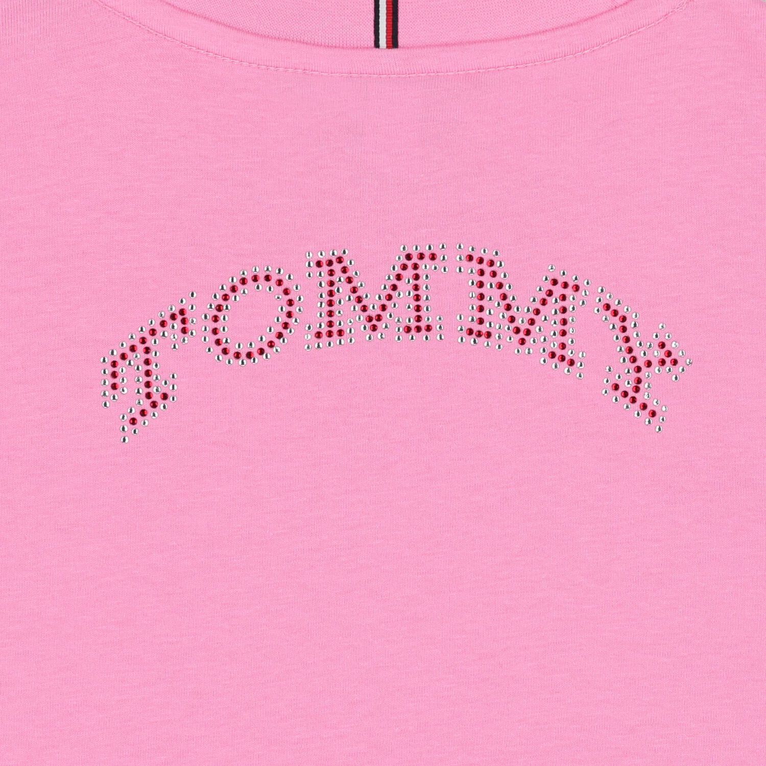Girls Pink Embellished Logo T-Shirt, 2, hi-res