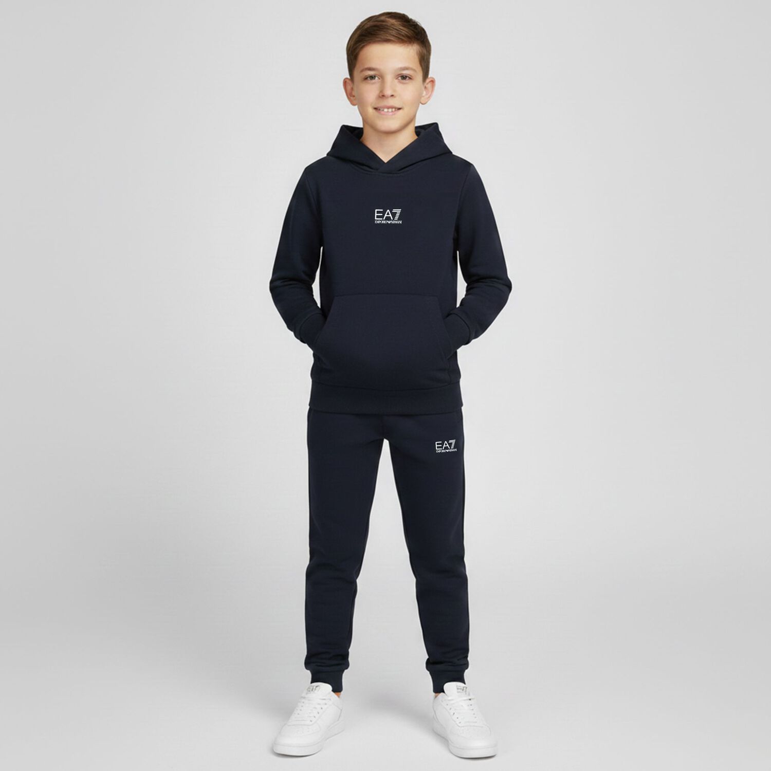 Boys Navy Blue Logo Tracksuit, 2, hi-res