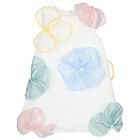 Girls White Flower Satin Dress, 1, hi-res