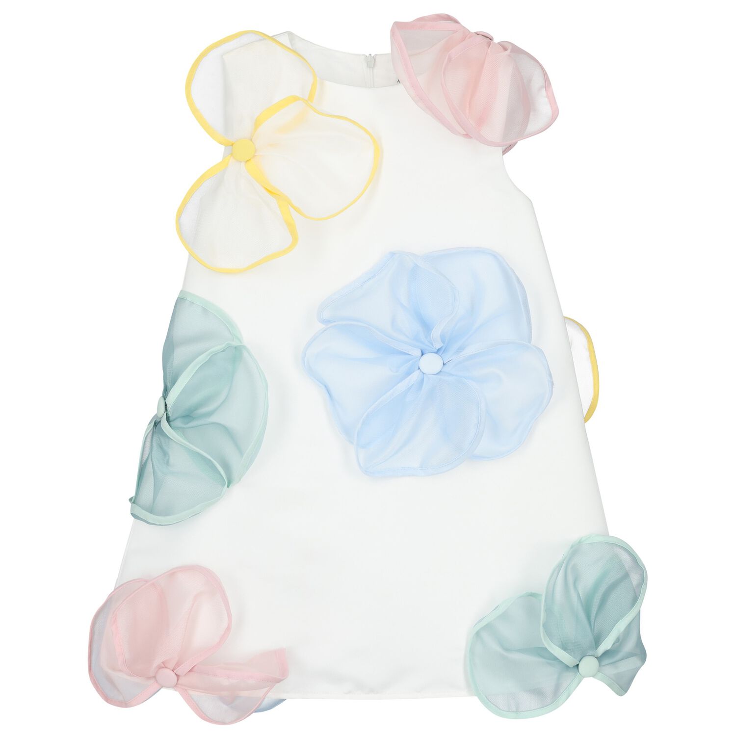 Girls White Flower Satin Dress, 1, hi-res