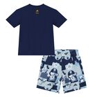 طقم شورت اولاد ديزنى بالشعار باللون الازرق, 1, hi-res