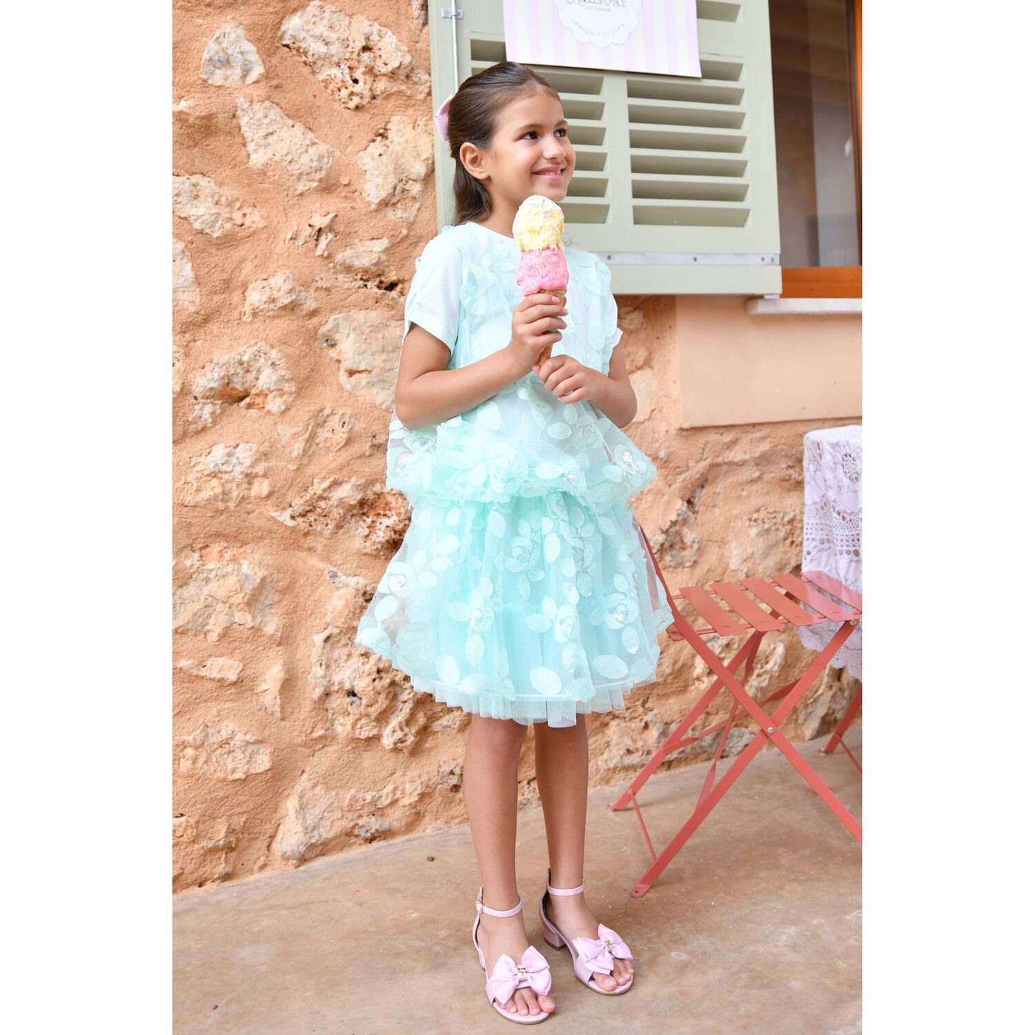 Girls Green Sequin Tulle Skirt, 1, hi-res