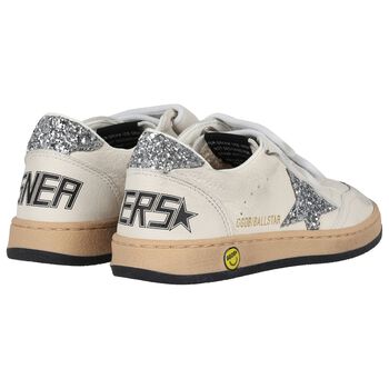 Girls Ivory & Silver Logo Trainers