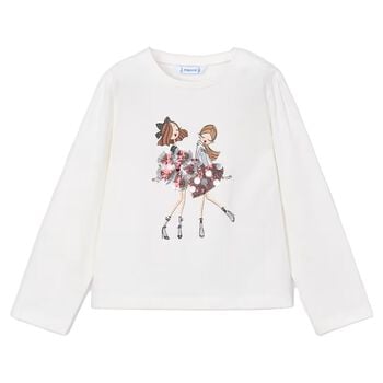 Girls White Long Sleeve Top