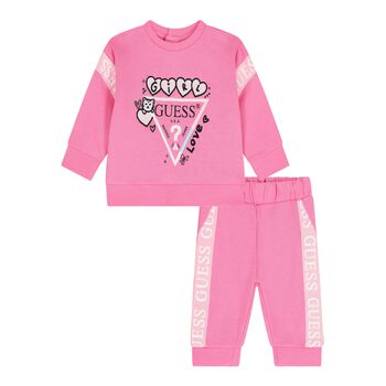 Guess Baby Girls Pink Logo Tracksuit, 1 Baby Girls Pink Logo Tracksuit