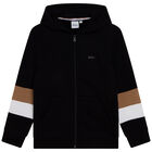 Boys Black Logo Zip Up Top, 1, hi-res