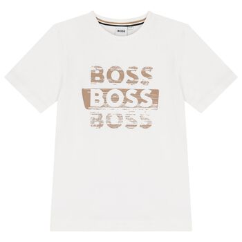 BOSS Boys White Logo T-Shirt, 2 Boys White Logo T-Shirt