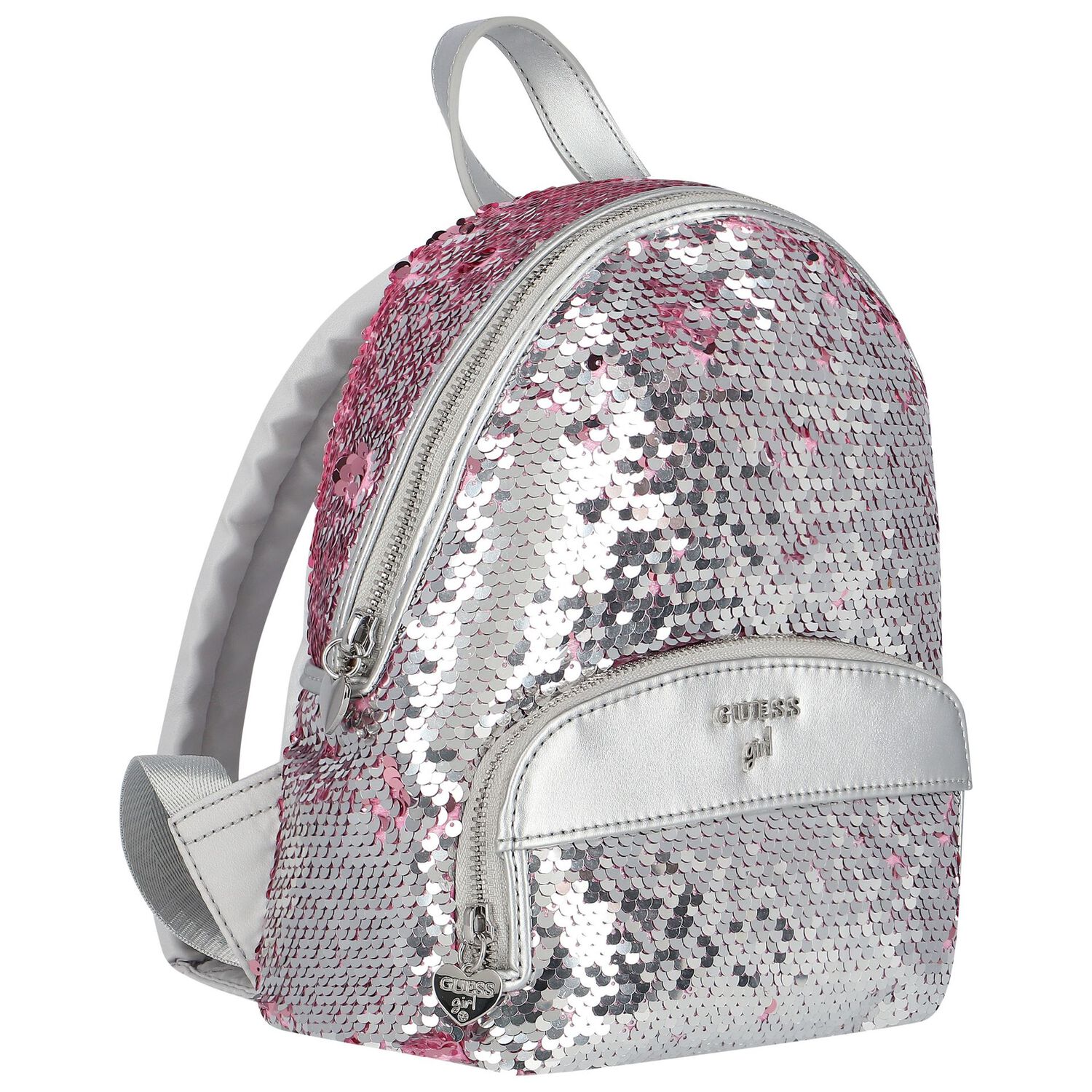 Younger Girls Silver & Pink Logo Sequin Backpack, 2, hi-res
